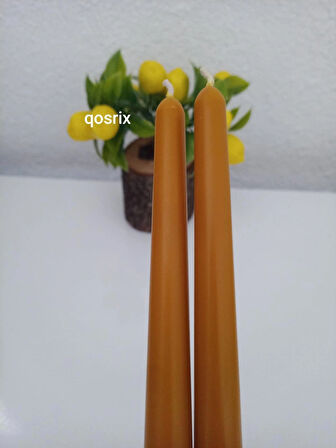 qosrix 2'li Hardal Sarısı Şamdan Soya Mumu 1. Kalite Soya Doğal Vanilya Kokulu Uzun Çubuk Konik Mum Dekoratif