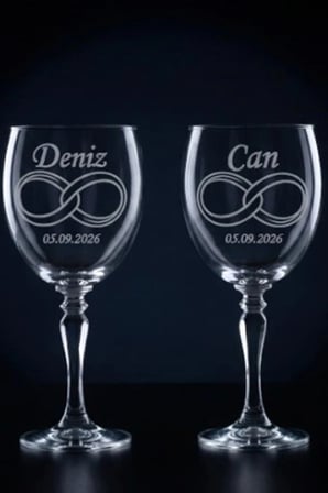 Kişiye Özel Lazer İşlemeli İsim ve Tarih Detaylı Soğuk kesme Çift Kadehi (2'li Set) Paşabahçe