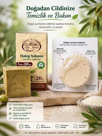 EL YAPIMI DOĞAL ZEYTİN YAĞI VE DEFNE SABUNU 3 ADET + PİRİNÇ SÜTÜ SABUNU (HEDİYE)