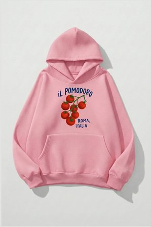 Unisex Yumuşak Dokulu iL Pomodoro ROma Italia Baskılı Tasarım Oversize 3 İplik Hoodie Sweatshirt