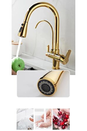 Mutfak Evye Bataryası Smart Dual Flow Su Arıtma Çıkışlı Gold Dokunmatik Spiralli 7 Yıl Garanti