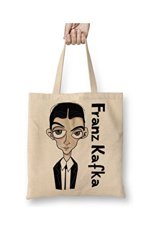 Franz Kafka Beyaz Bez Çanta Uzun Saplı Alışveriş Çantası Plaj Çantası