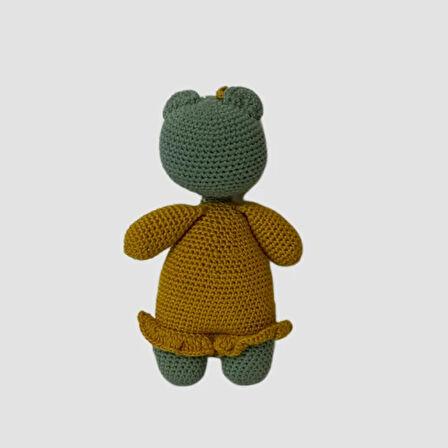 Uretti - Birsen 2552 - El Yapımı Amigurumi Sarı Elbiseli Yeşil Kedi - 21 cm