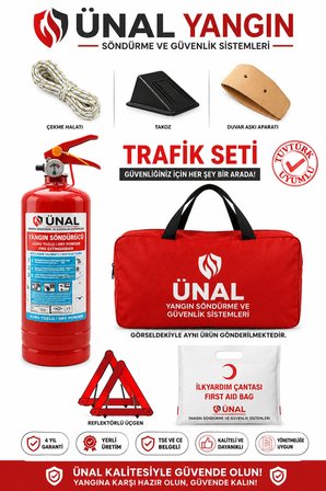 Trafik Seti 1 kg Yangın Söndürücü İlk Yardım Çantası Reflektörlü Üçgen Çekme Halatı Takoz