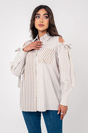 Fiyonk Aksesurlı Omzu Acık Basıc Gömlek GMK16056