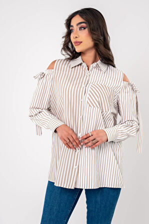 Fiyonk Aksesurlı Omzu Acık Basıc Gömlek GMK16056