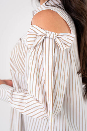 Fiyonk Aksesurlı Omzu Acık Basıc Gömlek GMK16056