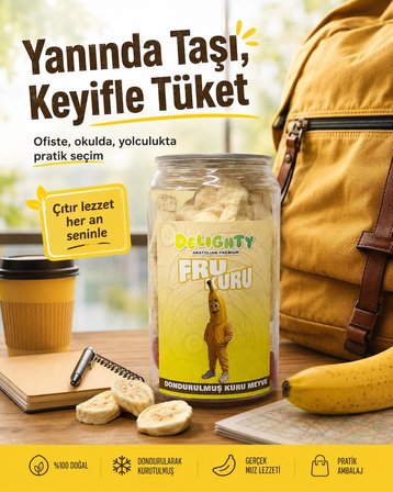 Delightty Fru Kuru Dondurularak Kurutulmuş Muz 30 g – Çıtır Muz Atıştırmalığı