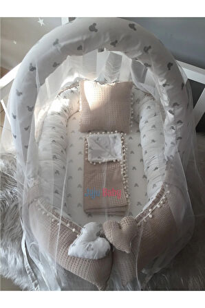 Wafle Pike Kumaş Micky Babynest Tasarım Ponponlu Ve Yorgan Oyuncak Aparat Ve Tül Set