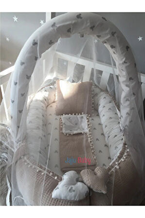 Wafle Pike Kumaş Micky Babynest Tasarım Ponponlu Ve Yorgan Oyuncak Aparat Ve Tül Set
