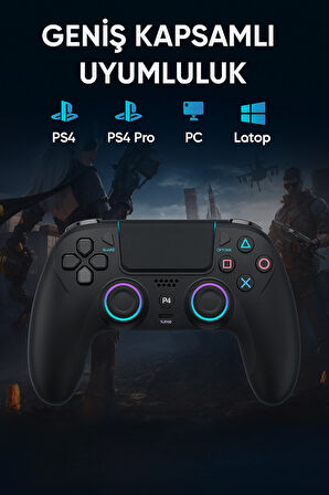 QASUL PS-4 için Kablosuz Kontrol Cihazı Çift Titreşimli RGB LED Gamepad Joystick Yüksek Doğruluk  Kontrol
