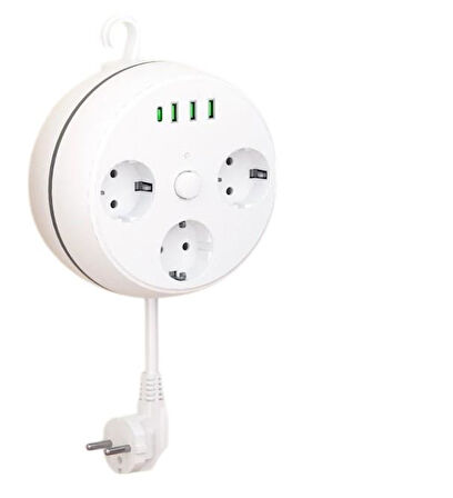 VEA VE-26583 3'LÜ 1.5 METRE KABLOLU 3 USB + TYPE-C GİRİŞLİ AKIM KORUMALI GRUP PRİZ