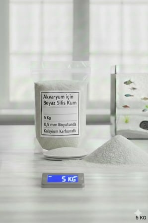 5 KG Akvaryum Beyaz Silis ( Kalsiyum Karbonatlı Beyaz ) Kum 0,5mm – Doğal, Temiz ve Saf Alt Zemin
