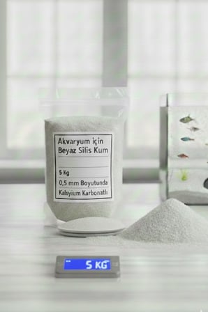 5 KG Akvaryum Beyaz Silis ( Kalsiyum Karbonatlı Beyaz ) Kum 0,5mm – Doğal, Temiz ve Saf Alt Zemin