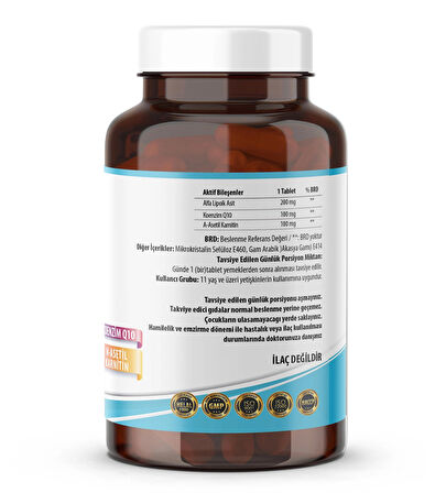 Koenzim Q-10 Alfa Lipoik Asit L-Karnitin Coenzyme Q10 90 Tablet