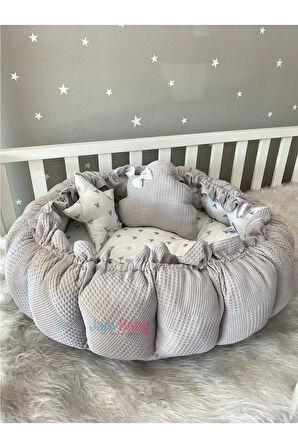 Gri Pike Ve Micky Tasarım Açılır - Kapanır Oyun Minderi Bebek Yuvası Babynest