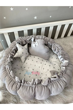 Gri Pike Ve Micky Tasarım Açılır - Kapanır Oyun Minderi Bebek Yuvası Babynest