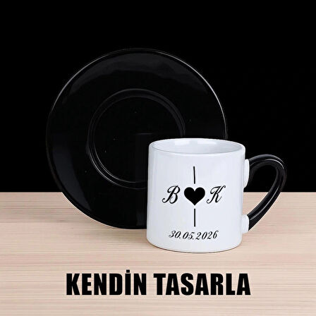 Kişiye Özel Kendin Tasarla 6'lı Siyah Kahve Fincan Takımı