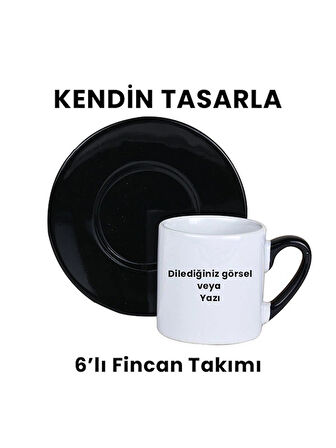 Kişiye Özel Kendin Tasarla 6'lı Siyah Kahve Fincan Takımı