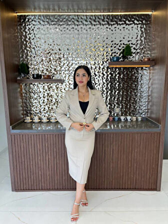 Crop Ceket Cep Detaylı Etek Takım  TKM 08008