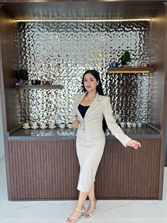 Crop Ceket Cep Detaylı Etek Takım  TKM 08008