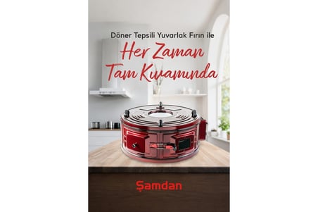 Şamdan Lüx 42 Lt Termostatlı Yuvarlak Döner Fırın – Emaye Hazne, Turbo Pişirme, Kompakt ve Dayanıklı