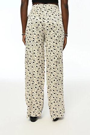 KADIN RAHAT KALIP BELİ LASTİKLİ  JAKARLI PANTOLON