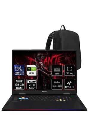 Raider 18 MAX HX Ultra 9 290HX Plus RTX 5080 16GB 175W 128GB RAM 2TB SSD 18″ UHD+ (3840×2400) MiniLED 120Hz FreeDOS A2WI1040TRP358 Gaming Laptop + PER4 Çanta