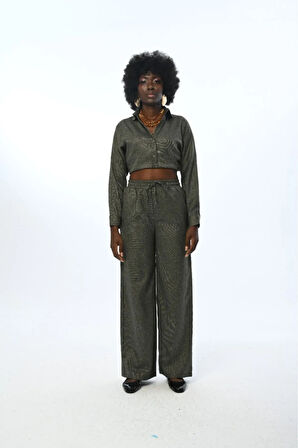 KADIN BELİ LASTİKLİ BOL PAÇA DÜZ RENK PANTOLON