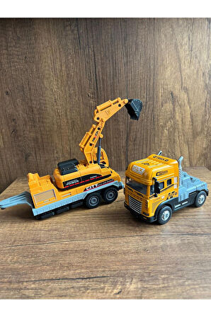 Işıklı Sesli Ekskavatör Kepçe Kazıyıcı Taşıyan Tır İnşaat Aracı Metal Başlıklı 32Cm