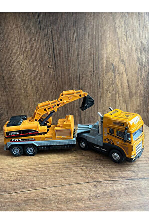 Işıklı Sesli Ekskavatör Kepçe Kazıyıcı Taşıyan Tır İnşaat Aracı Metal Başlıklı 32Cm