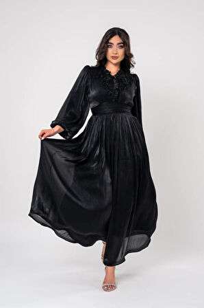 Boyundan Taş İşlemli Bel Detaylı Abiye Elbise ELB16091