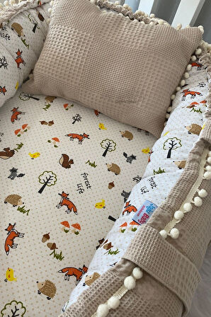 Babynest Pike Ve Müslin Kumaş Tilki Tasarım Organik Pamuk Kumaş Ponponlu Nest