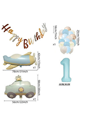 UÇAK POLİS ARABASI MAVİ YAŞ BALON RETRO DOĞUM GÜNÜ SET
