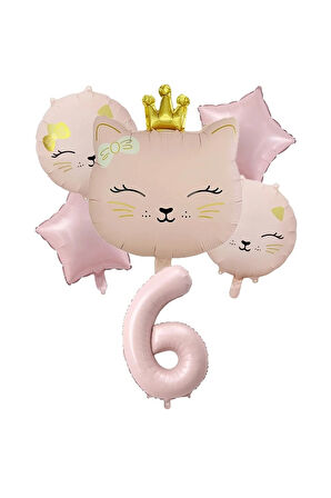 PEMBE KEDİ FOLYO BALON YAŞ SET 5 Lİ