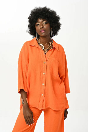 KADIN DÜZ RENK TEK CEPLİ %100 KETEN GÖMLEK