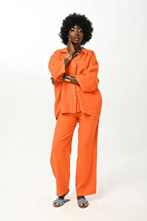 KADIN DÜZ RENK TEK CEPLİ %100 KETEN GÖMLEK