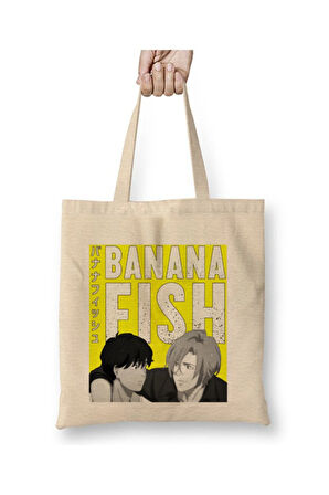 Banana Fish Anime Beyaz Bez Çanta Uzun Saplı Alışveriş Çantası Plaj Çantası