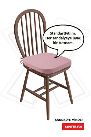 XPERMATE StandartFit Oval Sandalye Minderi Fermuarlı Yıkanabilir Kılıf Bağcıklı Su ve Yağ İtici 42x42x5 Pembe