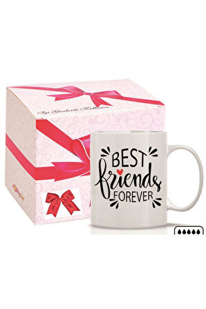 Kişiye Özel Best Friends Forever Renkli Kalp Kulp Süblimasyon Kaliteli Baskılı Porselen Kupa Bardak Düz Kulp