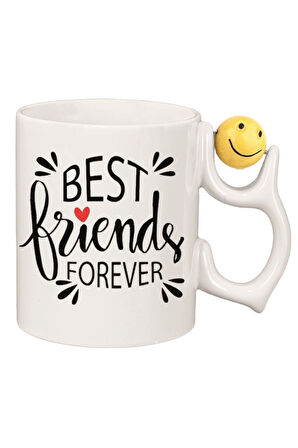 Kişiye Özel Best Friends Forever Renkli Kalp Kulp Süblimasyon Kaliteli Baskılı Porselen Kupa Bardak Emoji Kulp