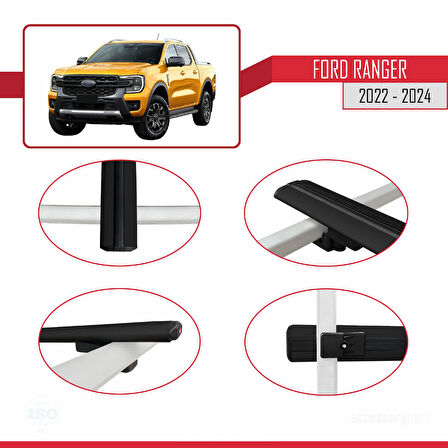 Ford Ranger (P703) 2022-2024 Arası ile Uyumlu BASIC Model Ara Atkı Tavan Barı Siyah 2 Adet