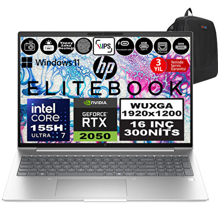 Hp Probook 460 G11 Intel Core Ultra 7 155H Ddr5 24GB 2tb SSD Rtx™ 2050 4gb 16" Wuxga IPS Windows 11 Pro Taşınabilir Bilgisayar 9Y7B8ETP07 + Zetta Çanta