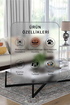 Yıkanabilir Kaymaz Taban Dijital Baskılı Halı ve Yolluk – Leke Tutmaz Salon & Mutfak Halısı