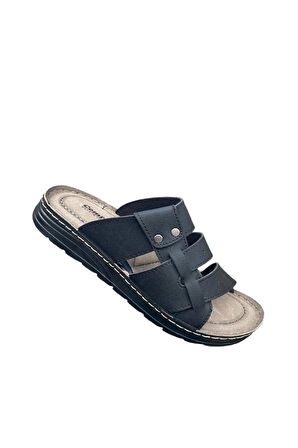 Erkek Ortopedik Taban Terlik   Günlük Rahat Ev Ve Dışarı - İş Terliği Siyah