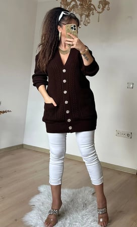 Kısa Gold Düğmeli Trıko Hırka Kahve