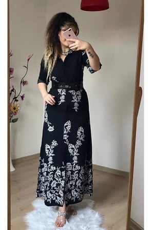 Damla Desen Gömlek Elbise Siyah