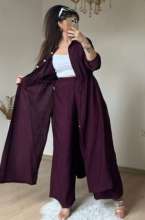 Bel Bağcıklı Tunık Takım Bordo