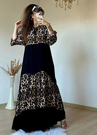 Leopar Desen Salaş Elbise