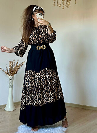 Leopar Desen Salaş Elbise